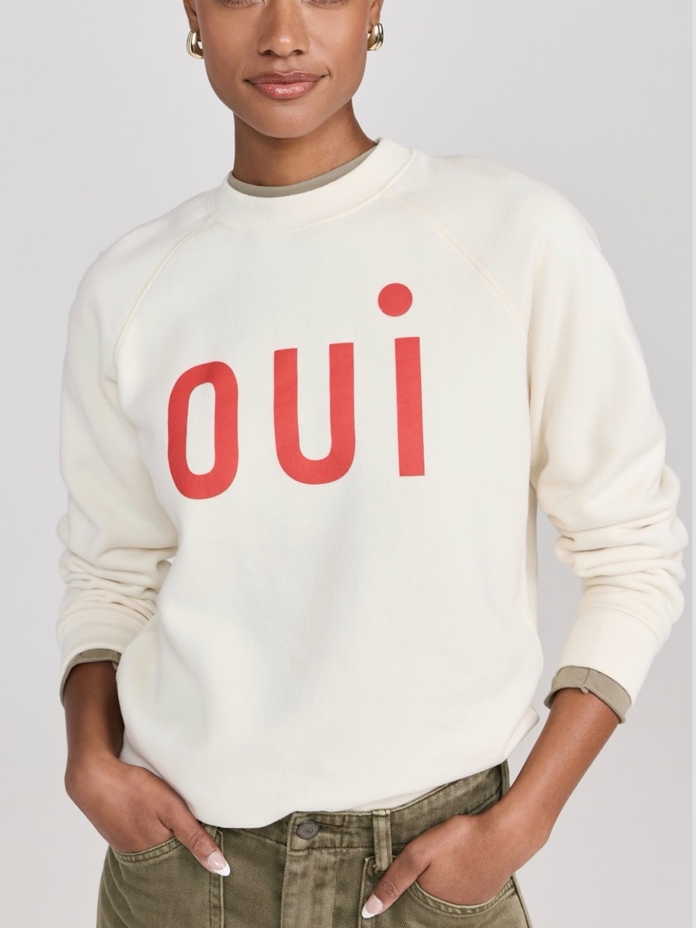 Clare V. | Oui Sweatshirt in Cream with Bright Poppy - Picture 2 of 13